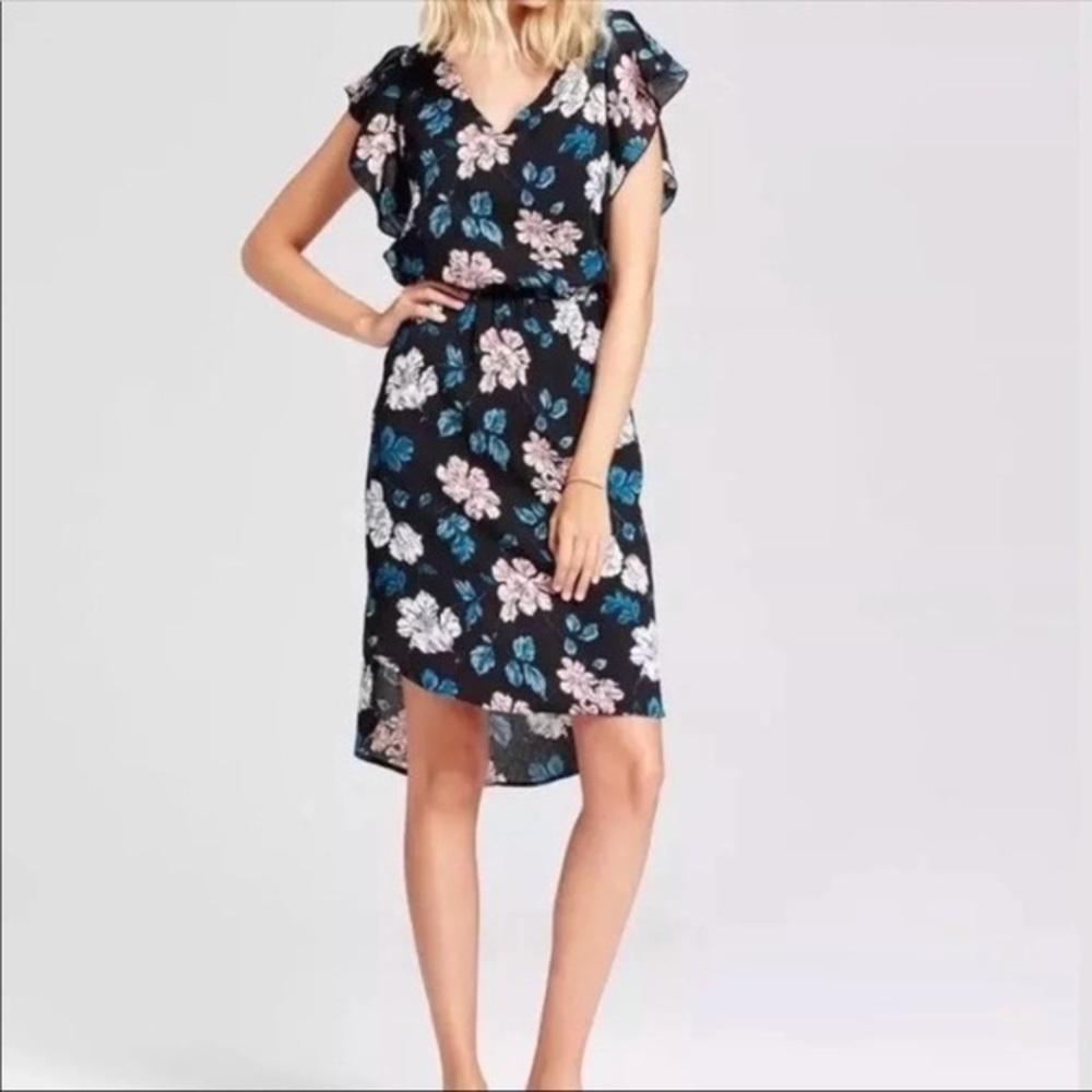 Merona black floral dress sz M